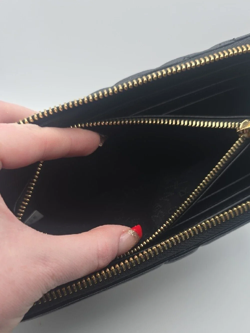 Stella McCartney Black Quilted Zip-Around Wallet with Gold Star